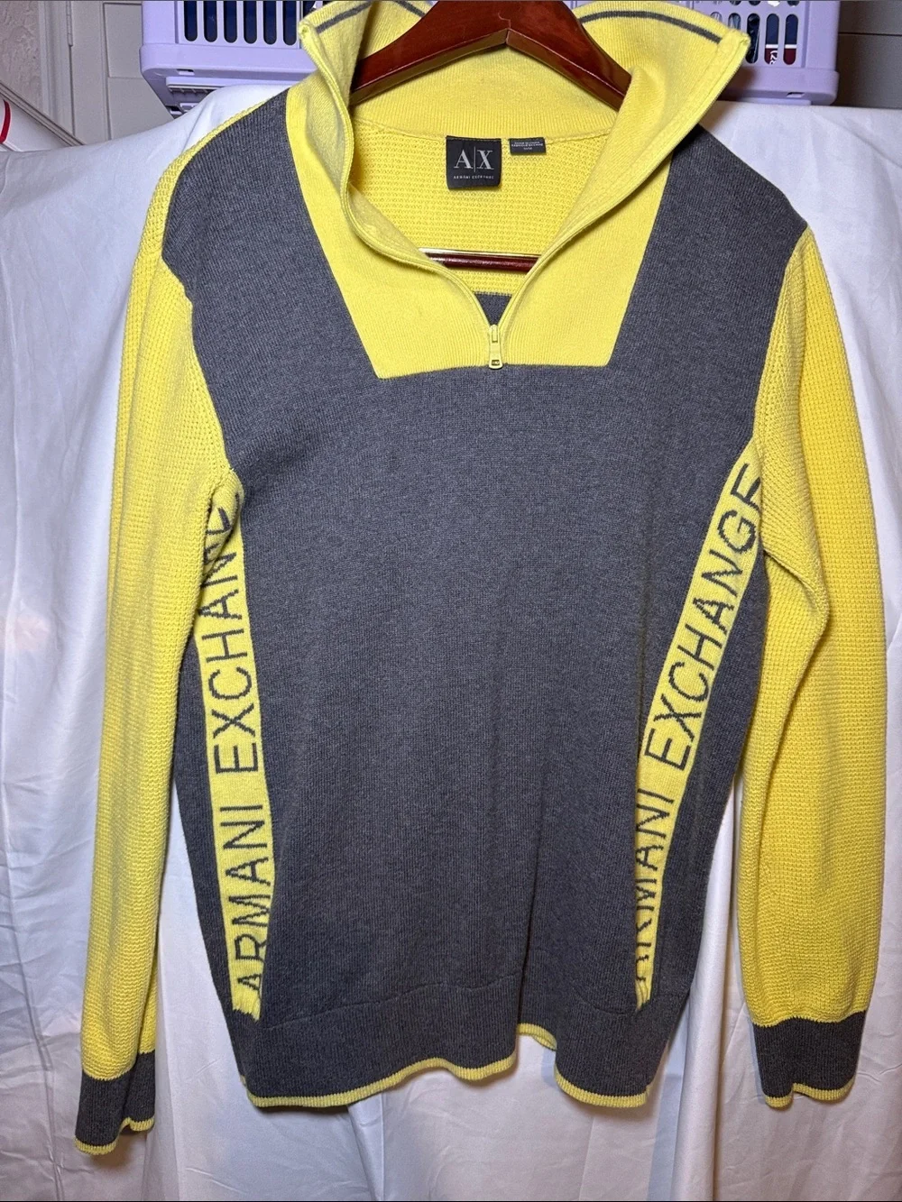 Armani Exchange AX Spellout Colorblock Half Zip Sweater Y2K Size Medium